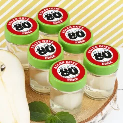 6er Set Schnäpse mit persönlichem Druck zum 80. Geburtstag