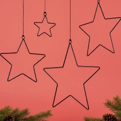 4er Set Schwarze Metallsterne zum Aufhängen | Weihnachtsdekoration