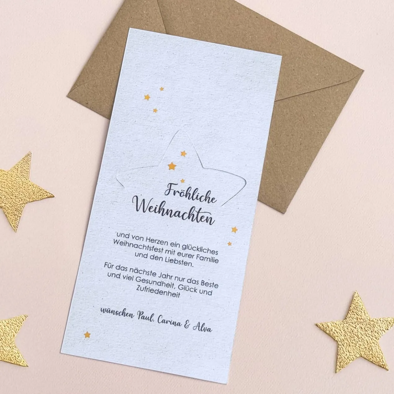 4er Set Weihnachtskarten mit Foto in goldenem Stern