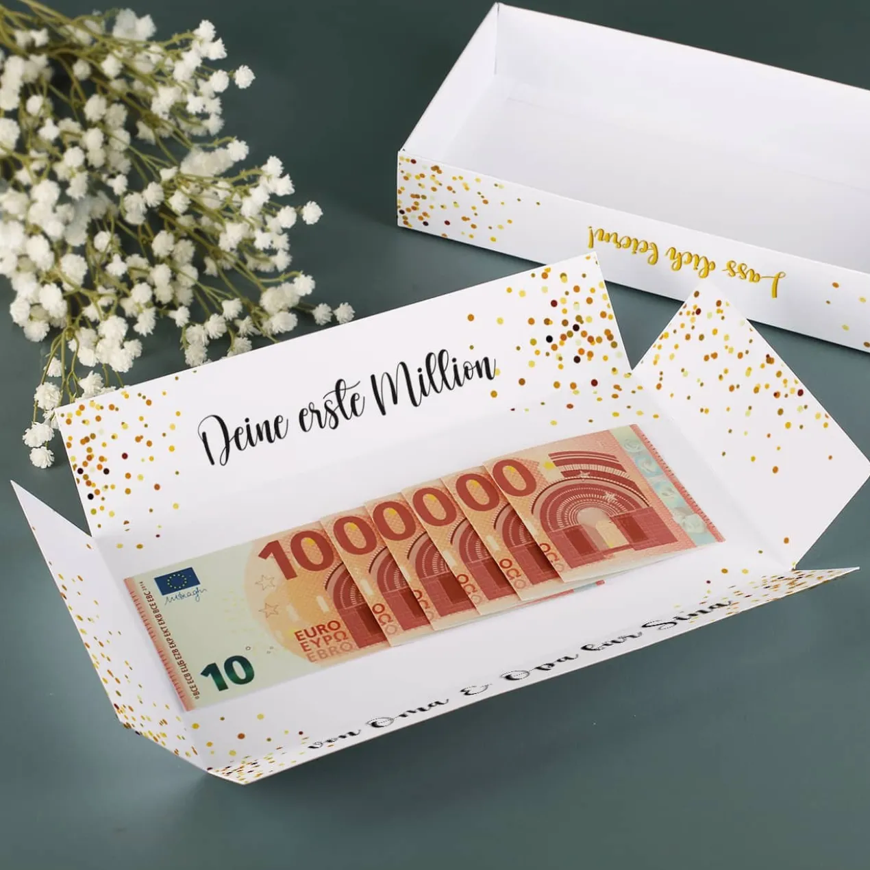 Erste Million - Geldgeschenk zur Jugendweihe, Explosionsbox mit Text