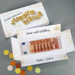 Erste Million - Geldgeschenk zur Jugendweihe, Explosionsbox mit Text