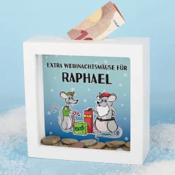 Extra Weihnachtsmäuse - Spardose für Geldgeschenke mit Ihrem Wunschnamen