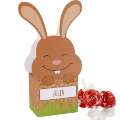 Faltschachtel zu Ostern mit 3 Lindorkugeln und Ihrem Wunschnamen