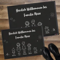 Familien-Fußmatte selbst gestalten mit Text, Personen & Haustieren - 2 Größen