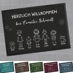 Familien-Fußmatte selbst gestalten mit Text, Personen & Haustieren - 2 Größen