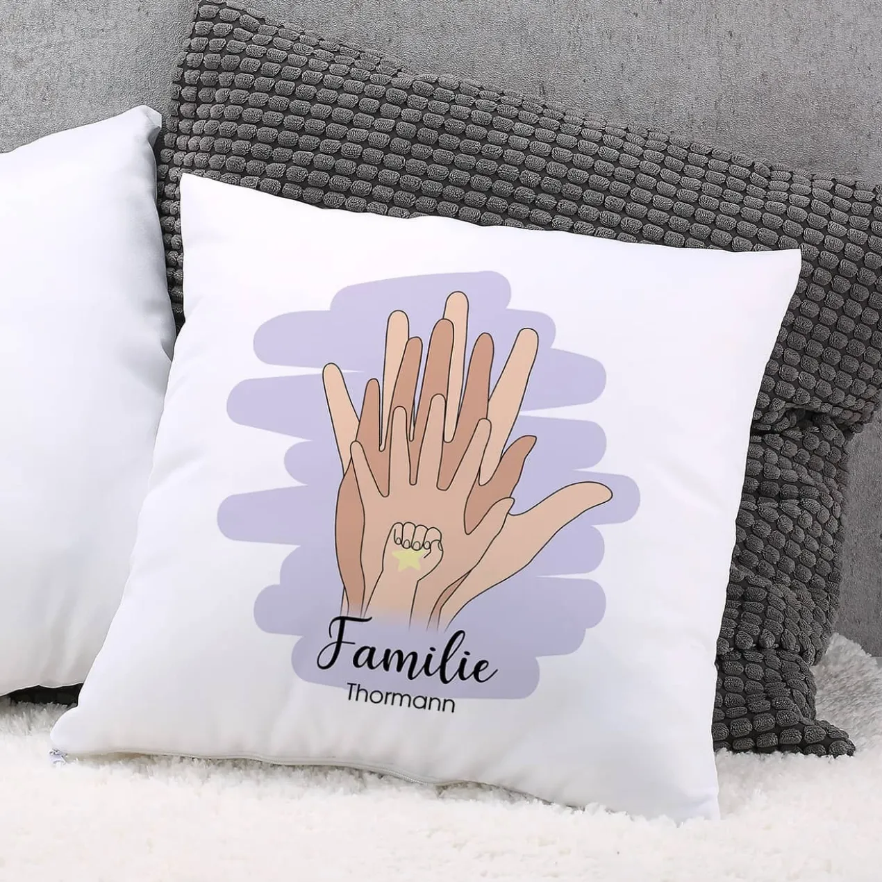 Familienkissen mit Handabdrücken