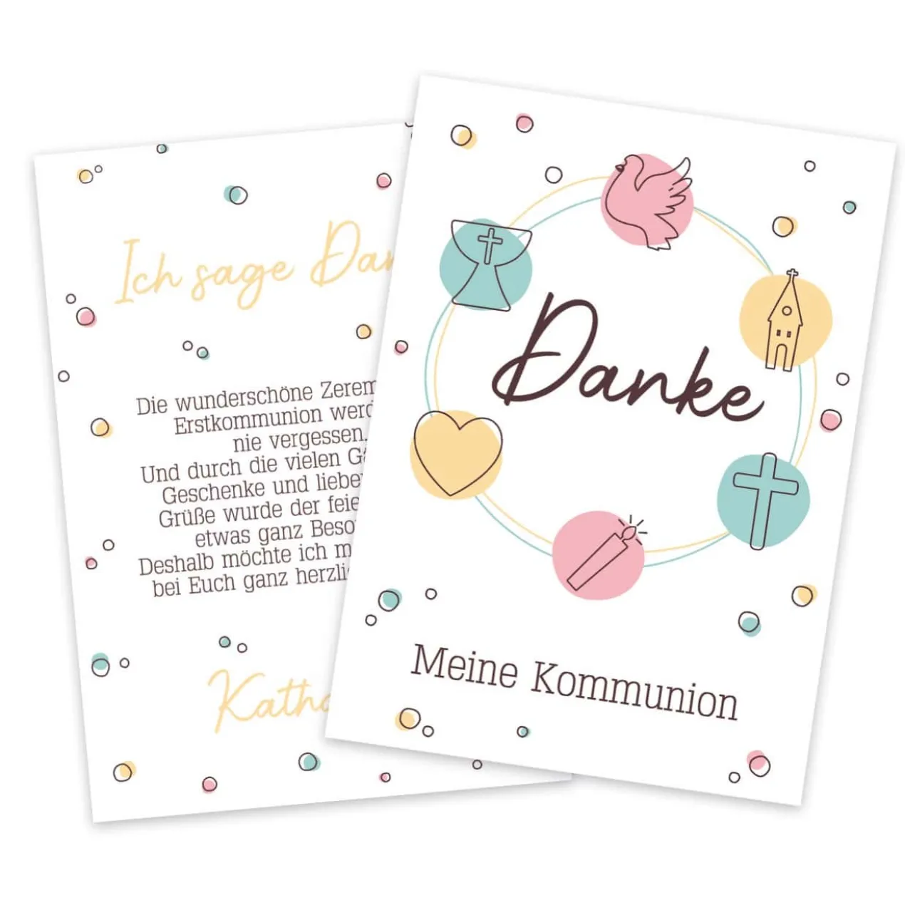 Farbenfrohe Dankeskarte zur Taufe, Kommunion oder Konfirmation