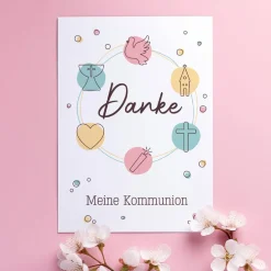 Farbenfrohe Dankeskarte zur Taufe, Kommunion oder Konfirmation