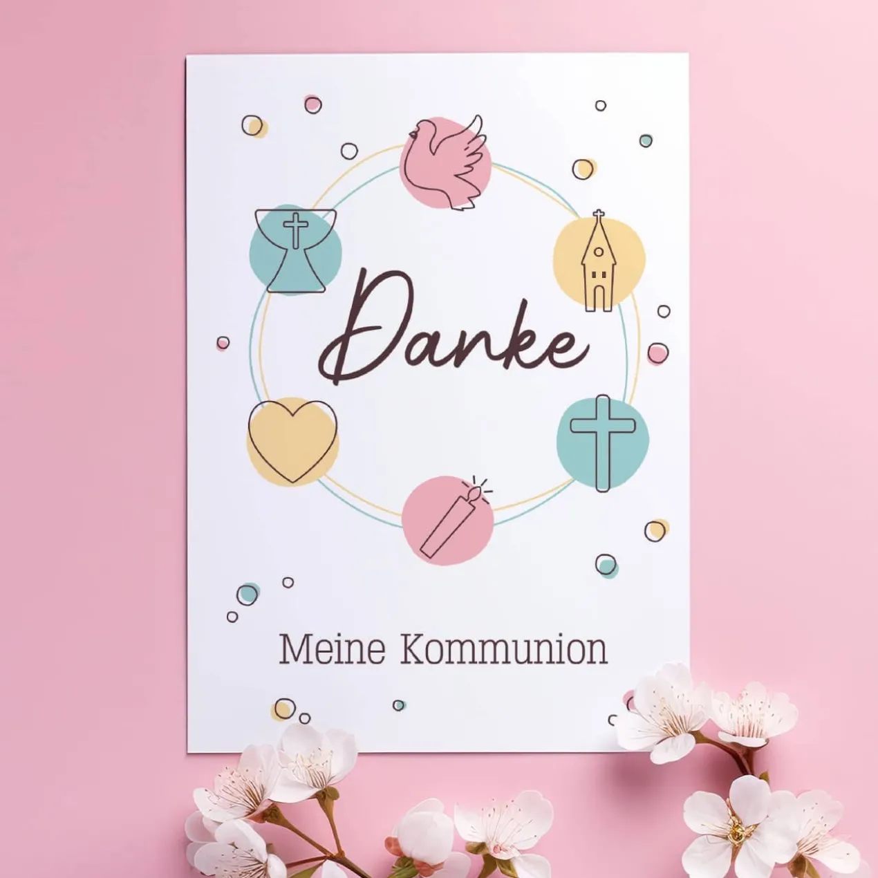 Farbenfrohe Dankeskarte zur Taufe, Kommunion oder Konfirmation