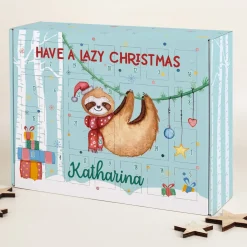 Faultier - Adventskalender zum selbst Befüllen mit Name und Wunschtext bedruckt