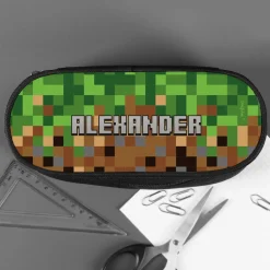 Federmäppchen mit Pixelmotiv und Name