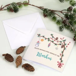 Festliche Weihnachtskarte mit Zweigen und Ihrem Wunschtext