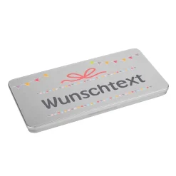 Flache Blechdose als Geschenkverpackung zum Geburtstag
