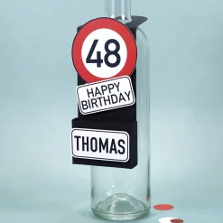 Flaschenanhänger Verkehrszeichen mit Fach zum Befüllen als Geldgeschenk zum Geburtstag