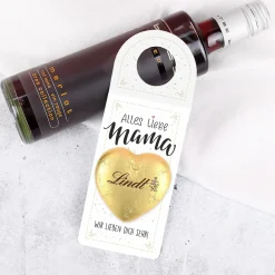 Flaschenanhänger zum Muttertag mit Lindt Schokoladenherz & individuellem Text | 2 Größen