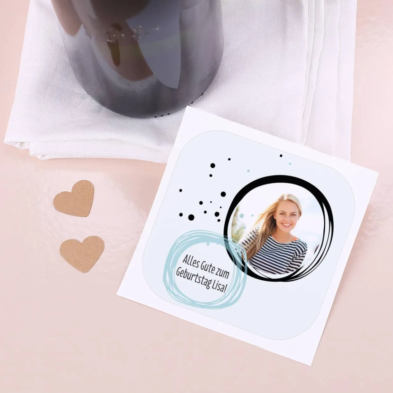 Flaschenetikett mit Foto und Wunschtext bedruckt