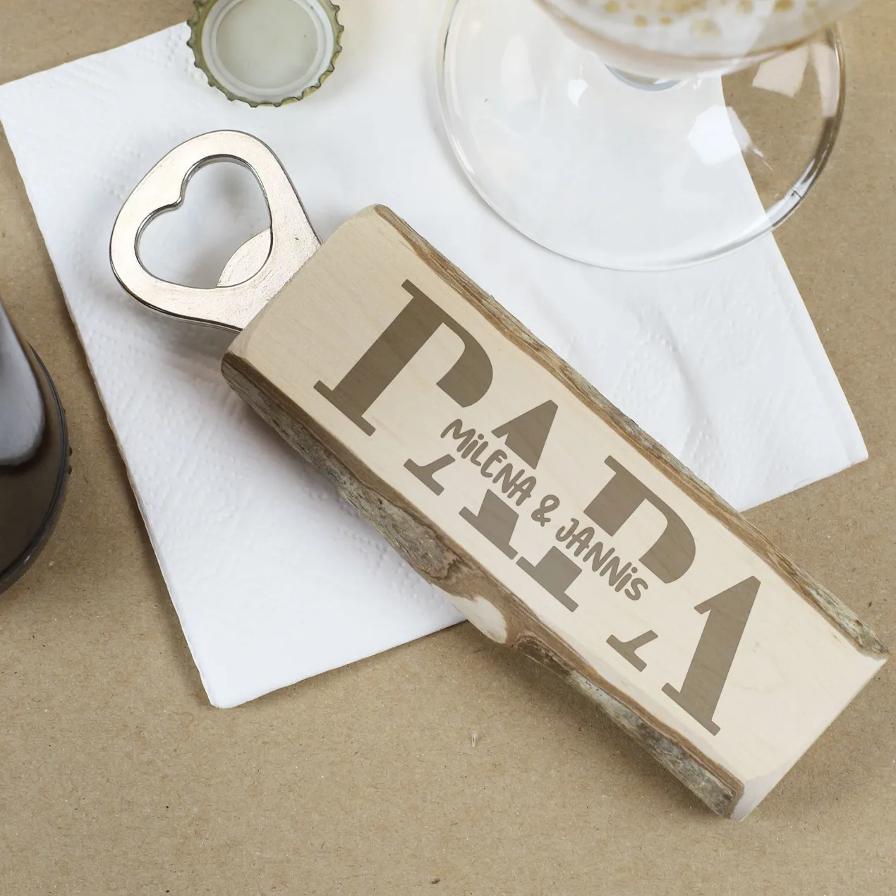 Flaschenöffner aus Holz für Papa mit Gravur personalisiert | Geschenk zum Vatertag & Geburtstag