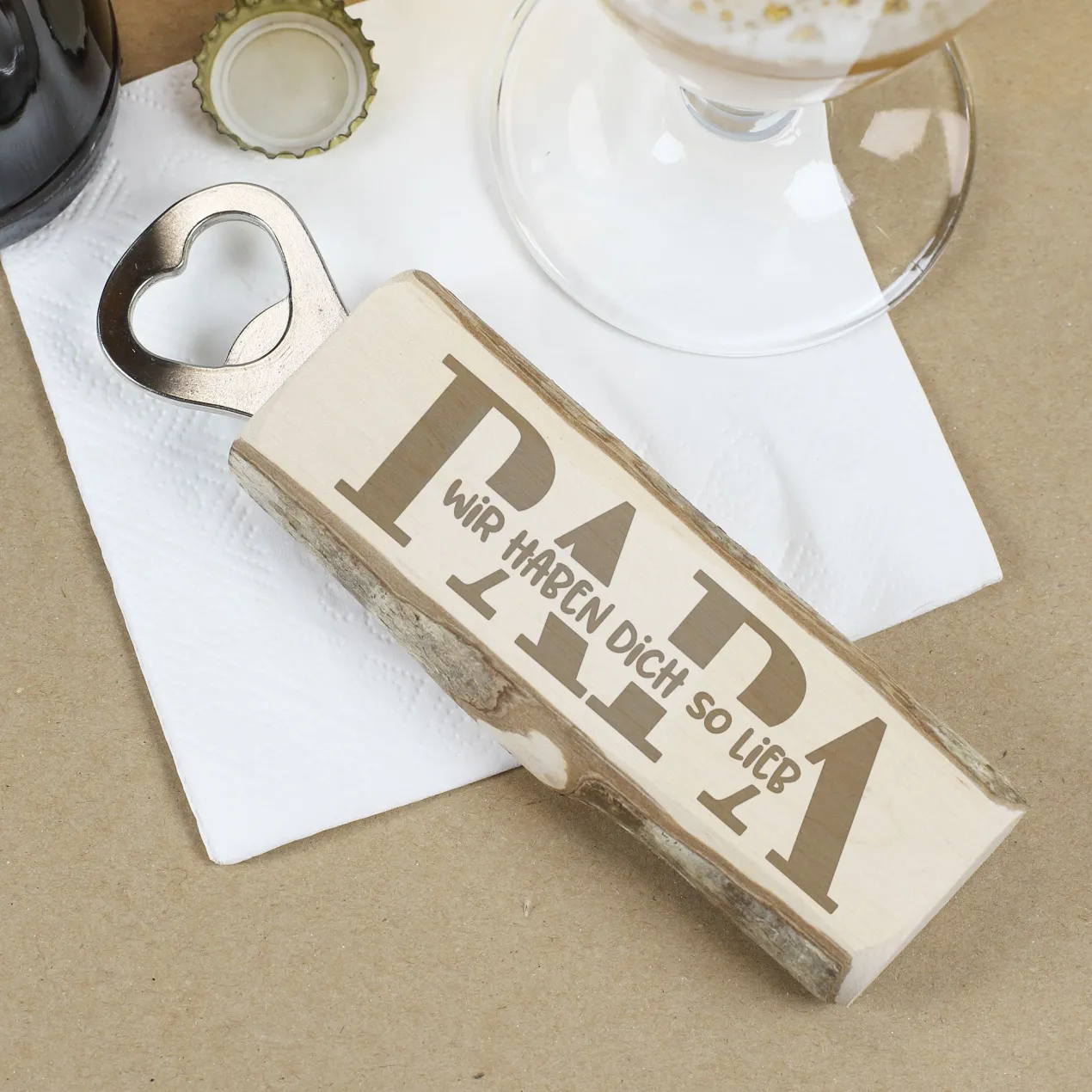 Flaschenöffner aus Holz für Papa mit Gravur personalisiert | Geschenk zum Vatertag & Geburtstag
