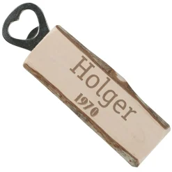Flaschenöffner aus Holz mit Namensgravur und Jahr