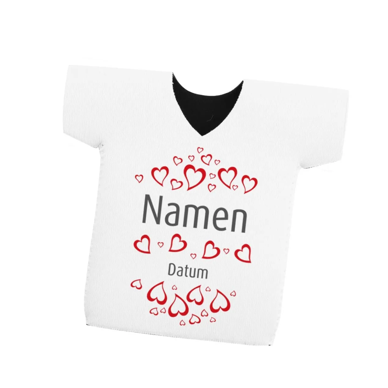 Flaschenkühler aus Neopren zur Hochzeit mit Herzen, Namen und Datum