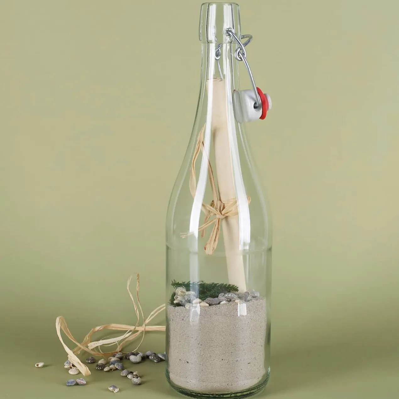 Flaschenpost mit Füllung "Alles Liebe" mit Vintage-Weltkarte als Geldgeschenk zur Hochzeit
