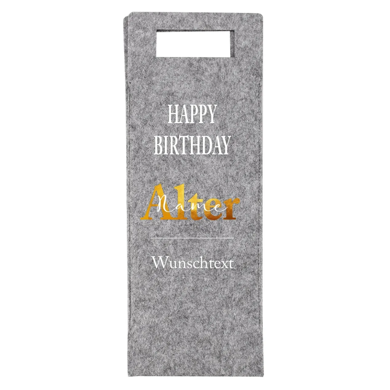 Flaschentasche aus Filz zum Geburtstag mit Name, Alter und Wunschtext