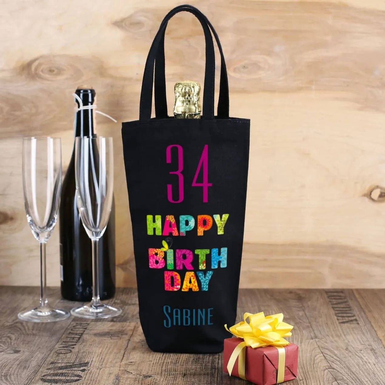 Flaschentasche zum Geburtstag mit Name und Alter