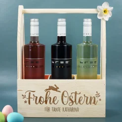Flaschenträger aus Holz mit Wunschtext graviert | Frohe Ostern