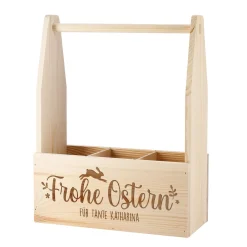 Flaschenträger aus Holz mit Wunschtext graviert | Frohe Ostern