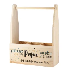 Flaschenträger aus Holz mit Wunschtext | Glück ist, einen Papa wie dich zu haben.