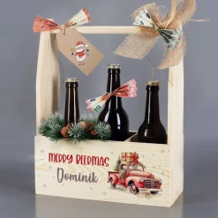 Flaschenträger aus Holz zu Weihnachten mit festlichem Pick-up & Wunschtext