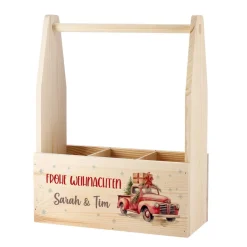 Flaschenträger aus Holz zu Weihnachten mit festlichem Pick-up & Wunschtext