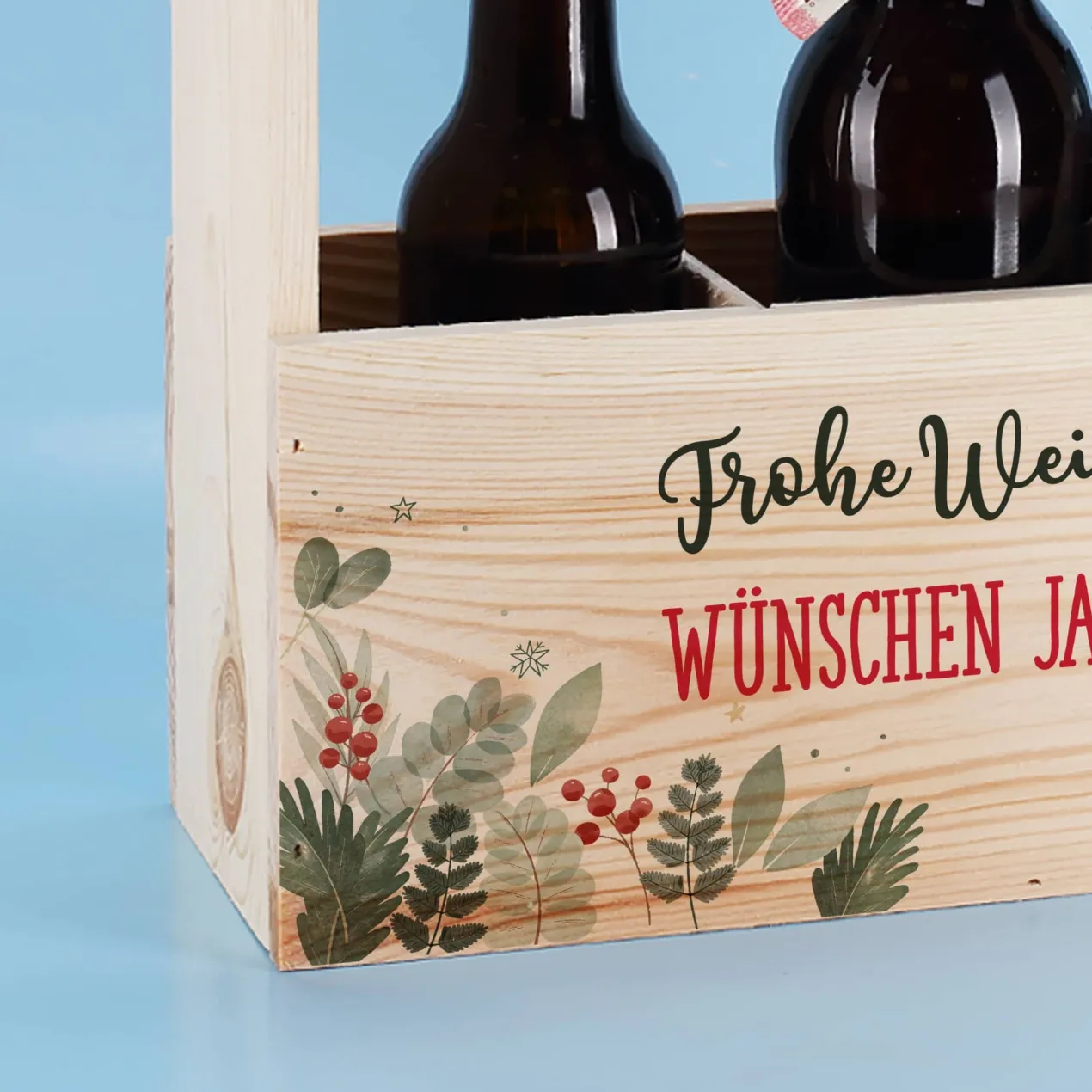 Flaschenträger mit Ihren zwei Texten als Geschenkverpackung zu Weihnachten