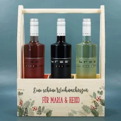 Flaschenträger mit Ihren zwei Texten als Geschenkverpackung zu Weihnachten