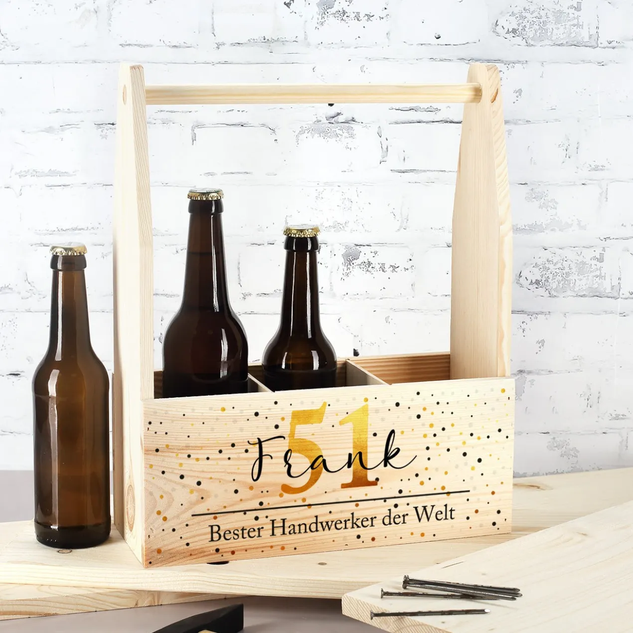Flaschenträger zum Geburtstag mit persönlichem Aufdruck