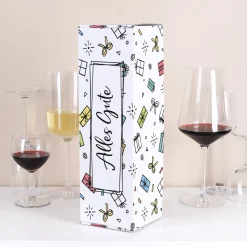 Flaschenverpackung 'Alles Gute' 34×11×10 cm | Geschenkbox mit bunten Geschenk-Motiven