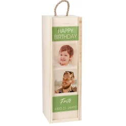 Flaschenverpackung mit Fotomotiv zum Geburtstag