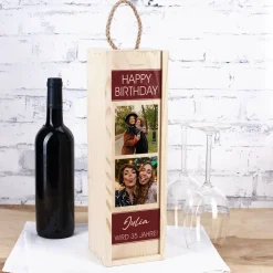 Flaschenverpackung mit Fotomotiv zum Geburtstag