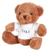 Flauschiger Kuschelbär mit Name auf weißem T-Shirt