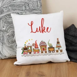 Flauschiges Kissen - Wichtel Weihnachtszug - mit Name zu Weihnachten