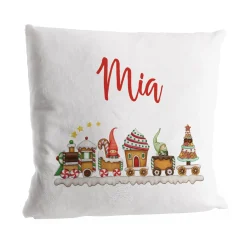 Flauschiges Kissen - Wichtel Weihnachtszug - mit Name zu Weihnachten