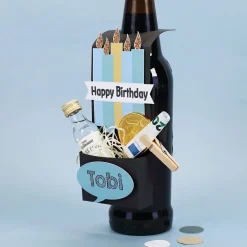 Füllbarer Flaschenanhänger zum Geburtstag als Geldgeschenk