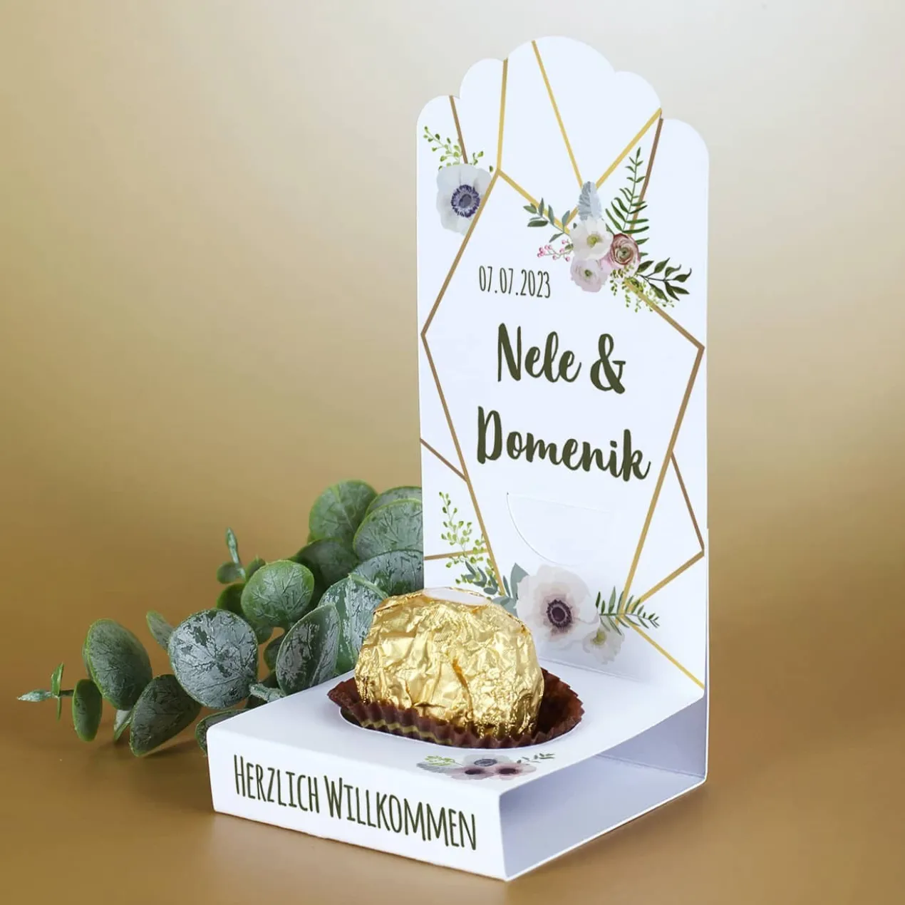 Florale DIY-Faltaufsteller im 4er-Set für kleine Gastgeschenke zur Hochzeit