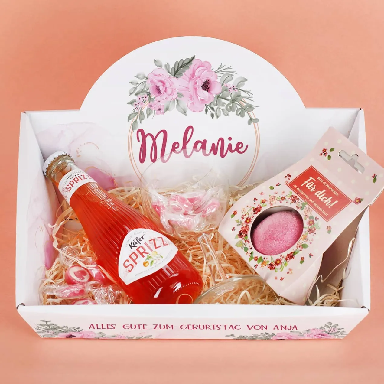 Floraler Geschenkkorb zum Muttertag oder Geburtstag mit verschiedenen Füllungen