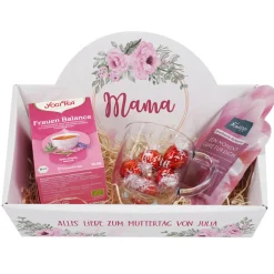 Floraler Geschenkkorb zum Muttertag oder Geburtstag mit verschiedenen Füllungen