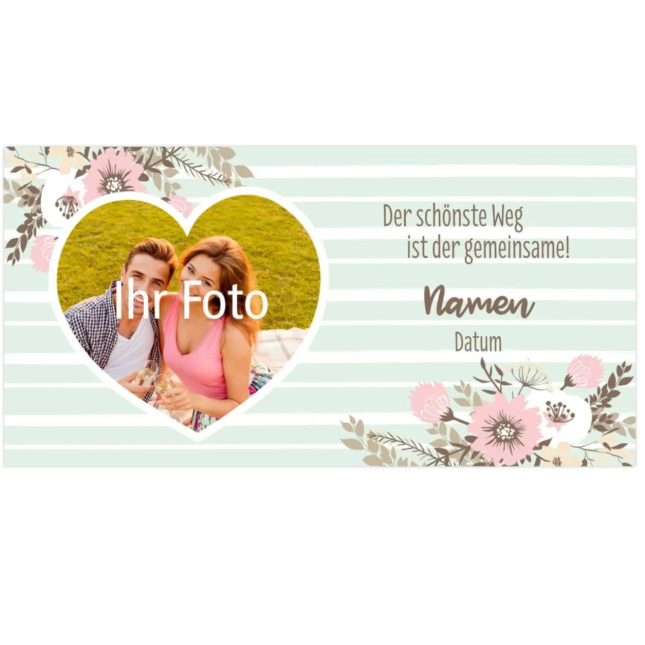 Florales Hochzeitsbanner mit Foto, Namen und Datum