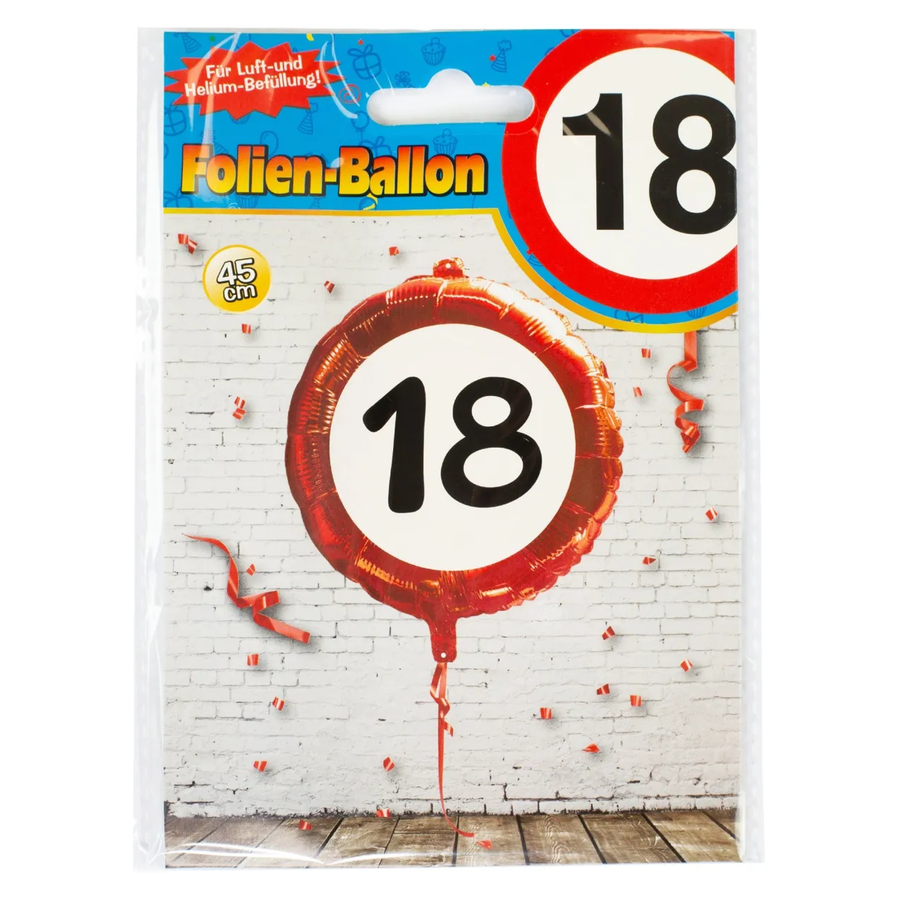 Folienballon Verkehrsschild 18 | Luftballon zum 18. Geburtstag