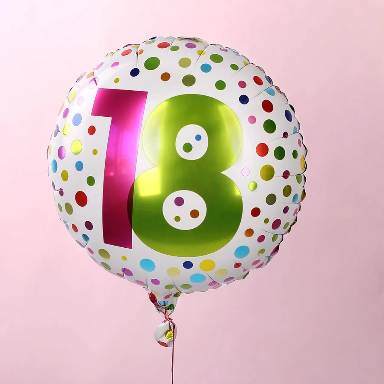 Folienballon zum 18. Geburtstag in weiß mit Punkten