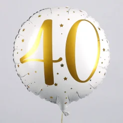Folienballon zum 40. Geburtstag in weiß mit Sternen