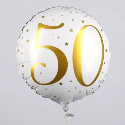 Folienballon zum 50. Geburtstag in weiß mit Sternen